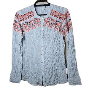 Sundance Seize The Day Women's Size XS Stripe Boho Aztec Embroidered Shirt t9